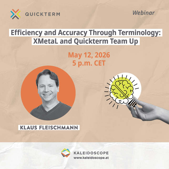Webinar banner with Klaus Fleischmann: Quickterm and XMetaL